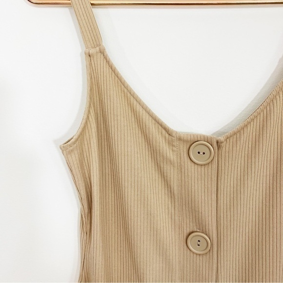 Urban Outfitters Medium Cream Beige Ribbed Knit Midi‎ Dress Button Down - Picture 5 of 11